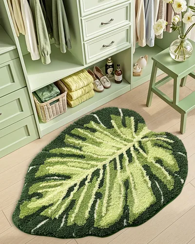 Miniatura 4 de DEXI Leaf - Alfombras de baño Monstera, 23.5 x 31.5 pulgadas, suaves, esponjosas y lindas con parte trasera antideslizante, alfombra de baño lavable