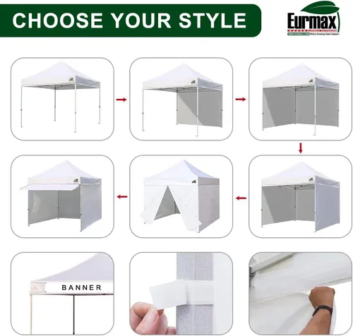 Miniatura 5 de Toldo Eurmax comercial de 3 m x 3 m, carpa para armar, toldos para fiestas en exteriores con 4 paredes laterales desmontables, con cierres, y bolsa