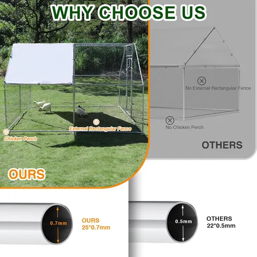 Miniatura 5 de Gallinero grande de metal con estructura para trepar, jaula de aves de corral para exteriores con parte superior plana y cubierta impermeable
