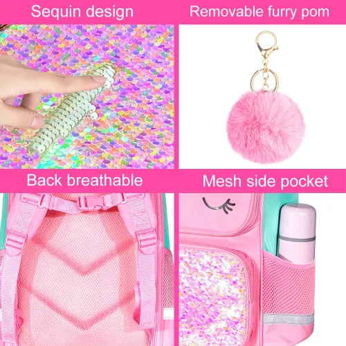 Miniatura 4 de KLFVB Mochila de 3 piezas para niñas y niños, bolsa de libros de dinosaurio de unicornio de 15 pulgadas con lonchera, bolsa escolar preescolar