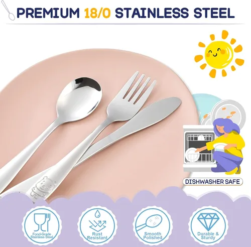 Miniatura 3 de VITEVER Utensilios para Niños Pequeños de 10 Piezas, Juego de Cubiertos de Acero Inoxidable para Niños, Tenedores y Cucharas Seguros para Niños