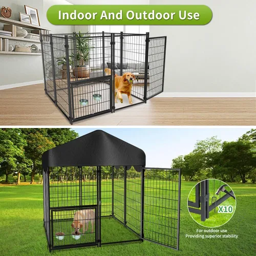 Miniatura 7 de Perrera resistente para perros al aire libre, perreras cubiertas exteriores con techo, 4 x 4.2 x 4.5 pies, puerta de comedero ajustable para perros