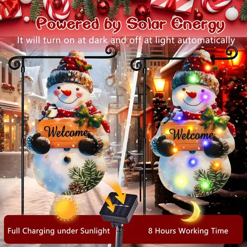 Miniatura 6 de Bandera de Navidad iluminada para jardín de 22 x 13, 8 modos de doble cara, decoraciones solares de Navidad al aire libre con bandera LED