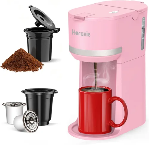 Miniatura 13 de Horavie Mini - Cafetera de porción individual para cápsulas K Cup y café molido, máquina de café de preparación rápida de una taza con recordatorio