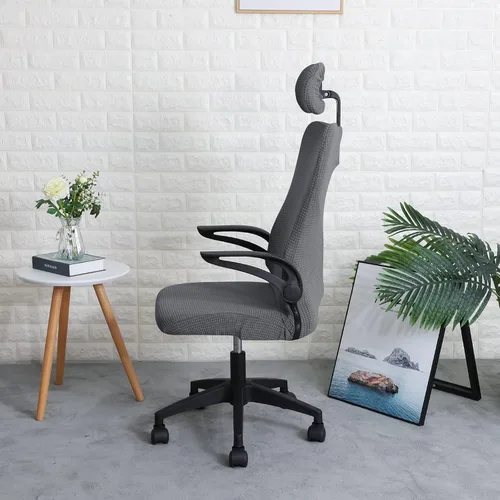 Miniatura 7 de FORCHEER Juego de fundas ergonómicas para sillas de oficina con funda para reposacabezas, repelente al agua para silla ejecutiva de oficina Gris