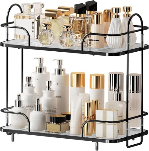 Organizador de esquina de 2 niveles para encimera de baño, organizador cosmético para el cuidado de la piel, bandeja de perfume para encimera de