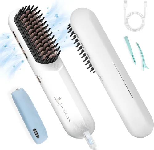 webeauty - Cepillo alisador de pelo inalámbrico, [iones negativos de 656.2 ft], cepillo alisador portátil para mujeres, alisador de calentamiento