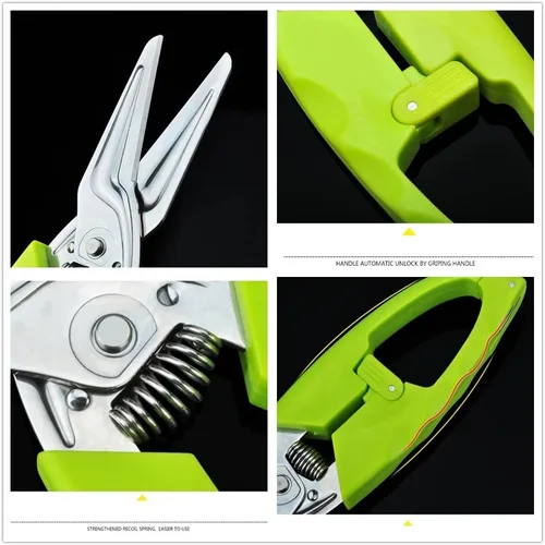 Tijeras de cocina multifunción con resorte con mango antideslizante y bloqueo de seguridad Tijeras de cocina para carne, recorte floral, color verde