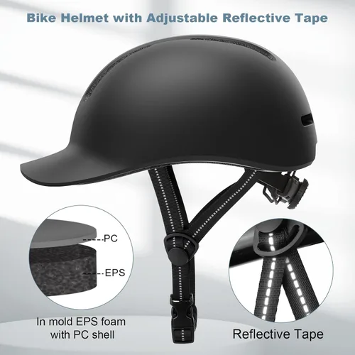 Miniatura 2 de Shinmax Casco de bicicleta – Casco de ciclismo ligero ajustable estilo gorra de béisbol con visera larga, tira reflectante, para viajes urbanos