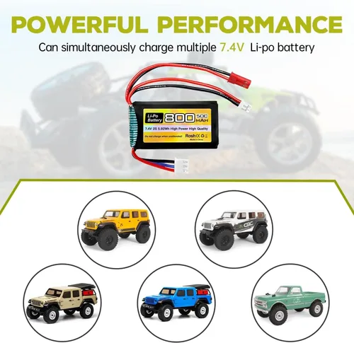 Miniatura 3 de 2 unidades 7.4V LiPo 2S 50C JST y PH2.0 Plug 800mAh Batería para SCX24 RC Car Compatible con la mayoría de las baterías RC 1/10, 1/16, 1/18, 1/24
