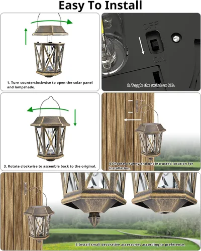 Miniatura 4 de Farol solar impermeable para exteriores, luces solares de metal para exteriores con vidrio transparente, luces LED de energía solar, montaje