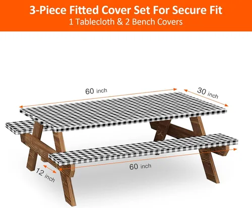 Miniatura 2 de Funda para Mesa y Banco de Picnic de 5 Pies, Esenciales de Camping Equipo para RV, 60 Pulgadas Impermeable Resistente al Viento Mantel Exterior