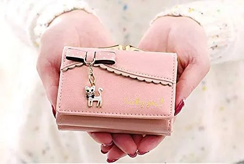 Miniatura 2 de UTO Cartera triple para mujer, lindo gatito con lazo, tarjetero pequeño