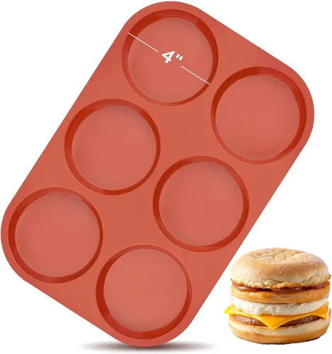 JOERSH Molde de silicona antiadherente para huevos de 4 pulgadas, molde de silicona redondo grande para hornear panes de hamburguesas, bocados de