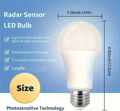 Miniatura 6 de Bombillas con sensor de movimiento de radar, A19 de 12 W (equivalente a 75 vatios), luz diurna E27 para interiores, luces con detector de movimiento