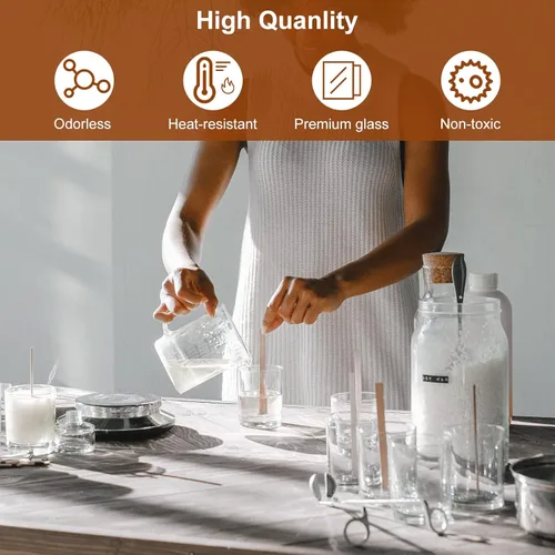 Miniatura 6 de CONNOO Paquete de 12 frascos de velas de vidrio transparente de 10 oz con tapas de bambú para hacer velas, frascos de velas vacíos de tamaño grande
