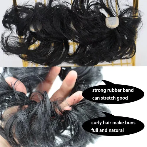 Miniatura 3 de 2 extensiones de cabello ondulado y grueso para mujer, de color negro natural, fibra sintética resistente al calor, para belleza, fiestas, uso
