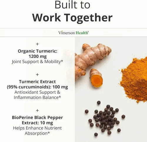 Miniatura 4 de Suplemento de curcumina de cúrcuma con extracto de pimienta negra, cúrcuma orgánica de alta potencia, 1200 mg y 95% curcuminoides para la salud