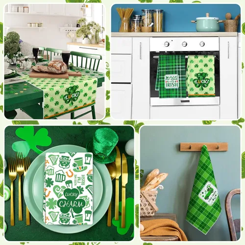 Miniatura 7 de Patelai 6 Pcs Toallas de Cocina del Día de San Patricio Toalla de Trébol Shamrock Toallas de Mano para Baño Toallas para Platos y Té Regalos