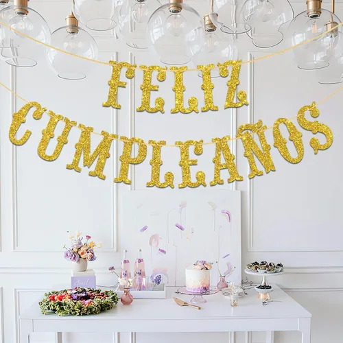 Miniatura 5 de Cartel de Feliz Cumpleaños con purpurina dorada – Cartel español de feliz cumpleaños, decoración de fiesta mexicana temática de fiesta de cumpleaños