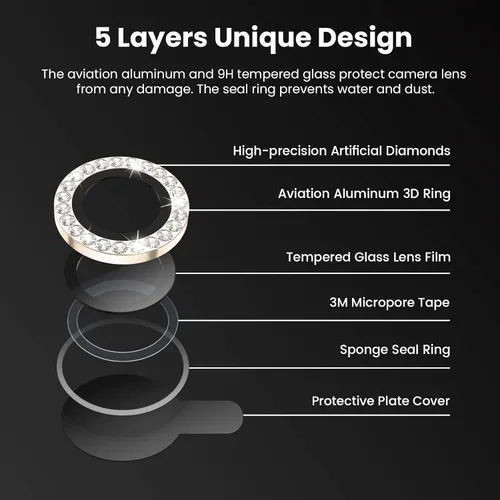 Miniatura 5 de Tensea Protector de lente de cámara para iPhone 13 Pro/iPhone 13 Pro Max, cubierta de protección para cámara, protector de pantalla de vidrio