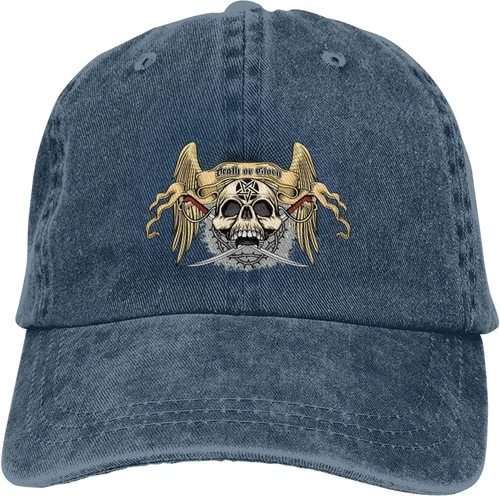 Miniatura 9 de Sombrero de vaquero de moda para hombre y mujer, ajustable para cuatro estaciones, gorra de béisbol del infierno con ángel, azul marino, Azul marino