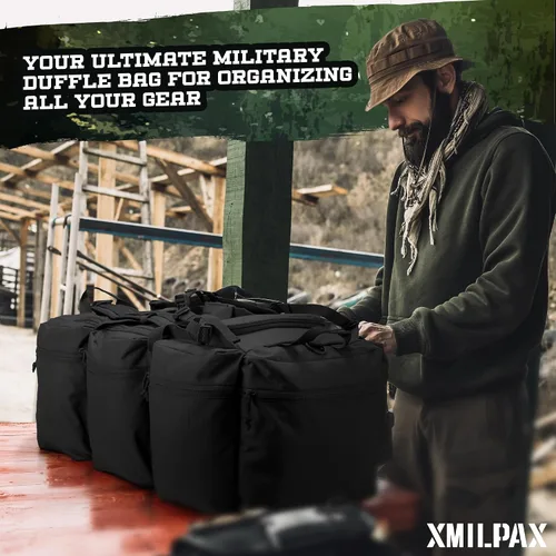Miniatura 23 de Bolsa de lona militar grande de 100 L, bolsa de lona para despliegue, equipo deportivo, bolsa de equipaje de viaje con correas desmontables para AT
