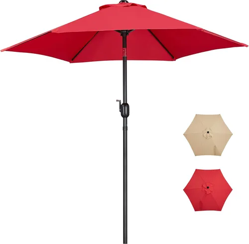 Miniatura 17 de Yaheetech Sombrilla de patio de 7.5 pies con 6 varillas resistentes, botón de inclinación y manivela para jardín, césped, cubierta, patio, piscina