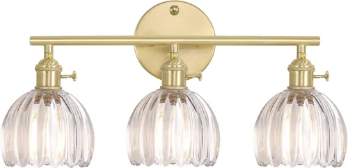 Shenmoyl Accesorios de Iluminación para Baño, Lámpara de Pared de Latón de 3 Luces para Tocador Sobre Espejo con Pantalla de Cristal Tulipán Base de