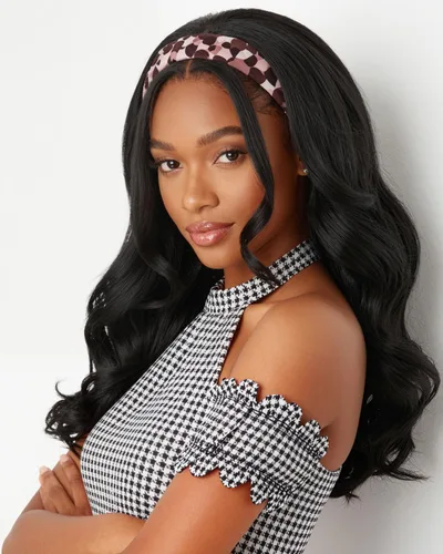 Miniatura 12 de Peluca de Diadema Ondulada Onda Corporal Suelta Sin Pegamento Cabello Sintético para Mujeres Negras Sin Encaje Frontal Pelucas de Diadema Densidad