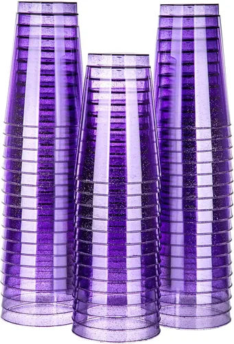 Miniatura 8 de Homy Feel Vasos de plástico con purpurina azul de 12 onzas – 50 tazas desechables de cóctel y vino para fiesta de boda