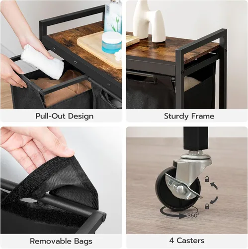Miniatura 5 de HOOBRO Cesta de lavandería, clasificador de ropa sucia de 2 secciones, 2 × 13 galones (49.5 L), cesta de lavandería con ruedas, carrito rodante
