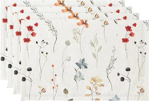 Miniatura 12 de LilyCat Manteles de tela de lino con estampado floral azul, manteles impermeables y duraderos de estilo bohemio para mesa de comedor, juego de 4
