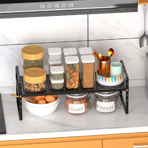 Miniatura 6 de Organizadores de estantes de gabinete de cocina expandibles, estantes de almacenamiento apilables de metal para despensa, estante de especias
