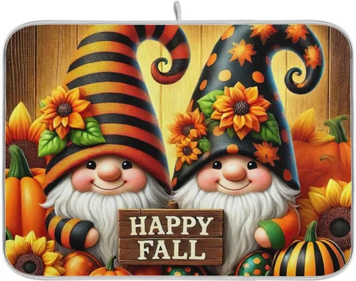 Miniatura 18 de Tapete de secado de platos de calabaza de otoño con girasol para encimera de cocina, absorbente, almohadilla de microfibra para secar platos