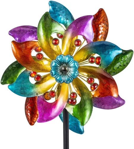 Miniatura 13 de DREAMYSOUL Molinetes de metal para jardín, 9.6 pulgadas de diámetro x 40 pulgadas de alto, molinetes de viento cinéticos para exteriores