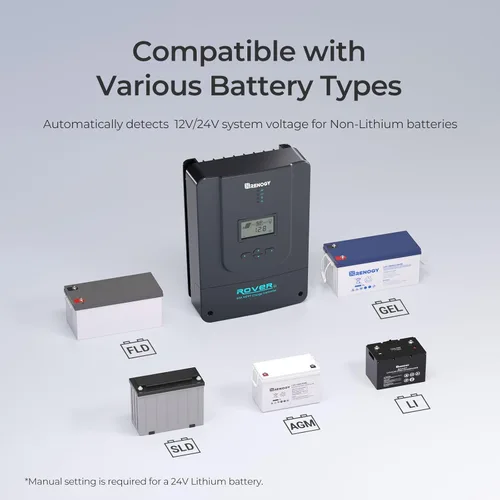 Miniatura 5 de Renogy Controlador de carga solar 60A 12V24V36V48V DC Parámetro automático MPPT Controladores de carga para paneles solares LCD ajustable