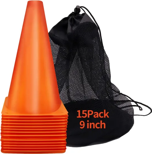 Miniatura 8 de Cones Sports 9 pulgadas, paquete de 15 conos de entrenamiento para práctica de fútbol, juego de conos de campo de agilidad para ejercicios de fútbol