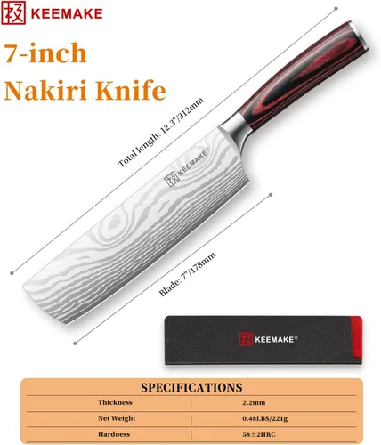 Miniatura 6 de Cuchillo Nakiri KEEMAKE para carne: Cuchillo de chef de cocina de 7 pulgadas, extremadamente afilado para cortar verduras, cuchillos de cocina