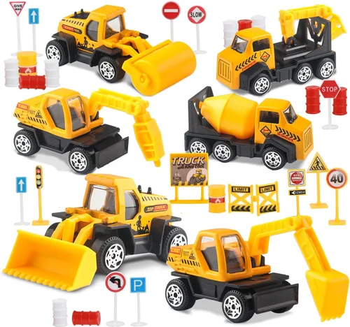 TOY Life 28 piezas de juguetes de construcción para niños de 3 a 5 años, pequeños vehículos de construcción, juguete de caja de arena para niños,