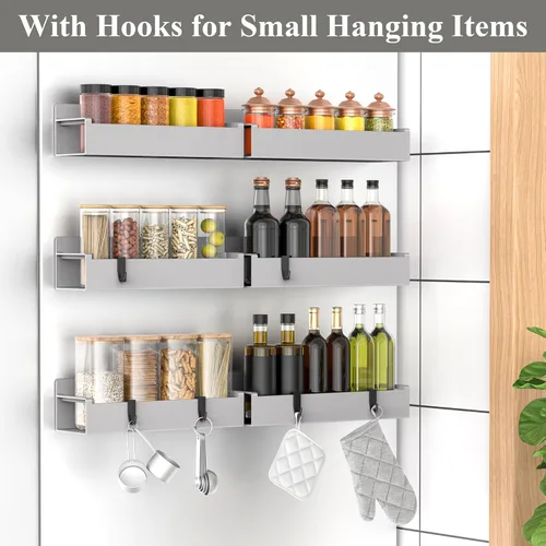 Miniatura 2 de HuggieGems Paquete de 6 organizadores magnéticos para especias para refrigerador y horno, organizadores de nevera gris claro y almacenamiento