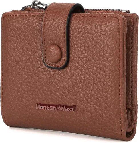 Miniatura 12 de Montana West Billetera pequeña para mujer, de piel auténtica, triple pliegue, tarjetero Rfid con cremallera y bolsillo para monedas, Un negro, Casual