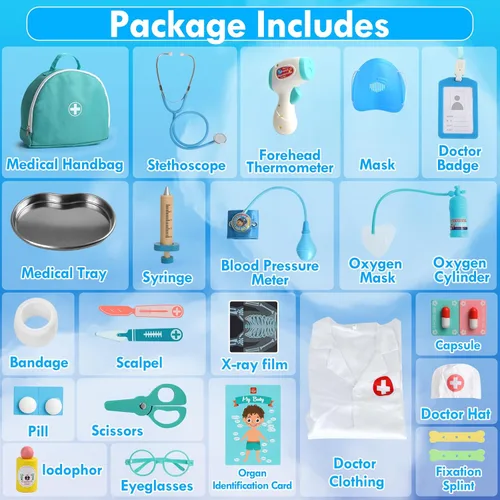 Miniatura 7 de Kit de Médico de Lehoo Castle para Niños Pequeños de 3 a 5, Juego de Médicos para Niños, Juego de Simulación con Disfraz de Médico, Juguetes