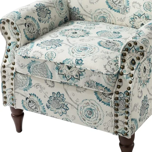 Miniatura 6 de HULALA HOME Silla moderna con respaldo de alas con patas de madera y cojín extraíble, cómodo sillón tapizado con ribete de cabeza de clavo, sofá