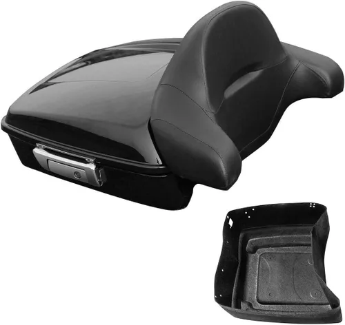 Miniatura 14 de TCMT Caja de maletero de motocicleta cortada de 10.7", respaldo envolvente, soporte de montaje para 2 personas, compatible con Harley 2014-2025 Con