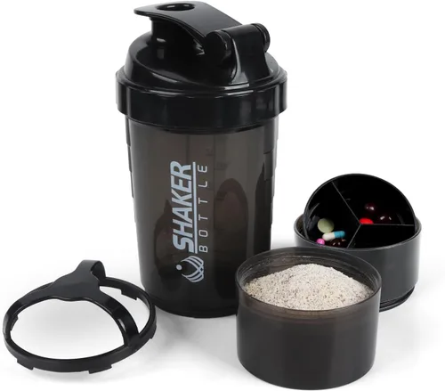 Miniatura 9 de Shaker Bottle - Vaso agitador de proteínas con compartimentos de almacenamiento - Botellas de entrenamiento a prueba de fugas con mezclador para una