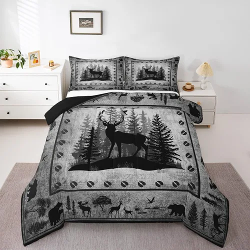 Miniatura 13 de Feelyou juego de ropa de cama con diseño de ciervo para niños y niñas, tamaño twin, con huella de pata de ciervo, juego de edredón ultra suave