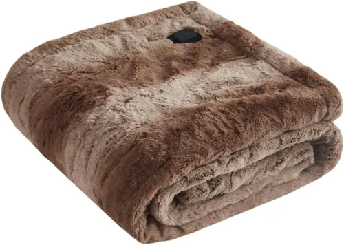 Miniatura 13 de Beautyrest Zuri - Poncho manta eléctrica reversible de piel sintética de leopardo de las nieves a visón, ponible, apagado automático, prácticamente
