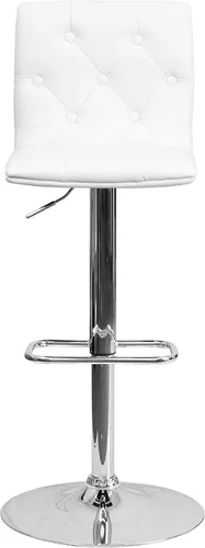 Miniatura 9 de Flash Furniture Taburete de bar contemporáneo de vinilo gris capitoné con botones y altura ajustable con base cromada