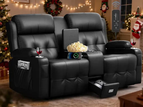 Miniatura 20 de Sofá reclinable biplaza, asiento de cine en casa de 4 plazas, sofá reclinable con USB, consola central, sillón reclinable de pared para caravana